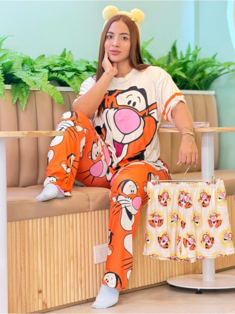 Tigger Print Pajama Set - Orange & White